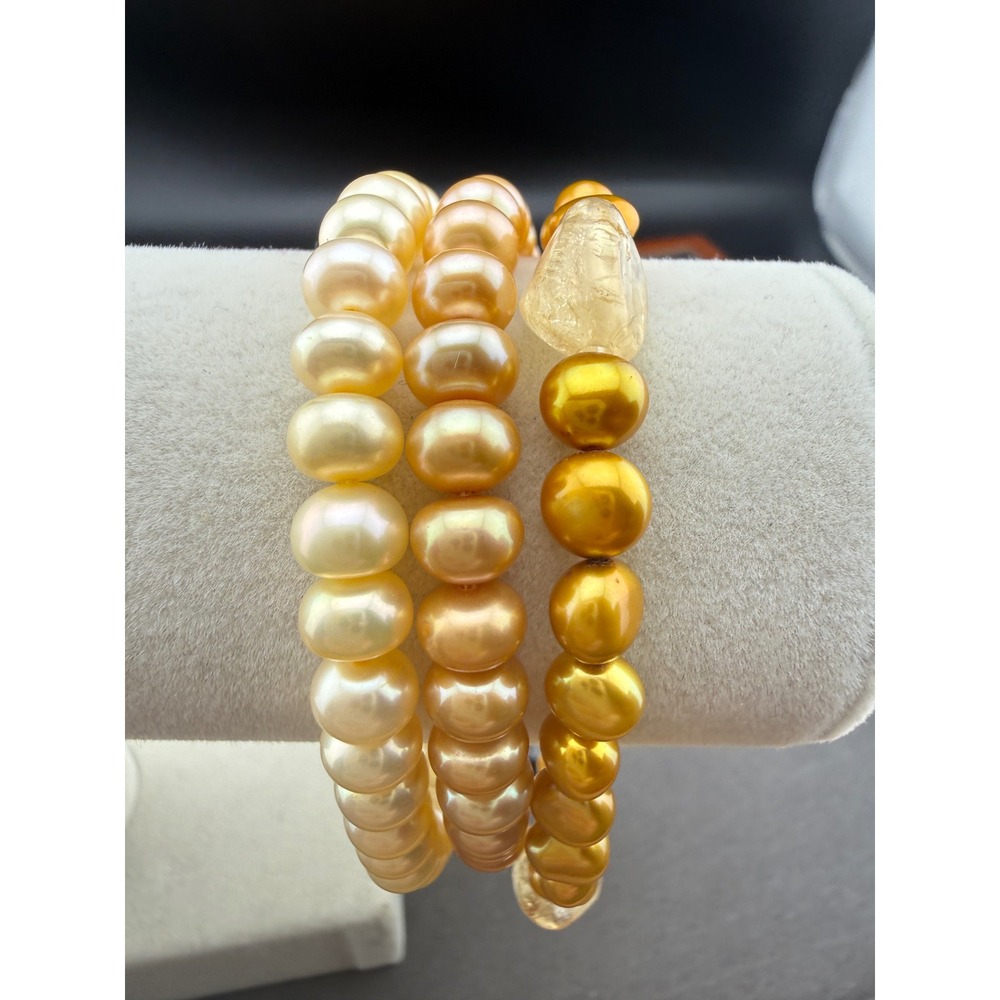 Honora Pearl Bracelet Set Golden Citrine Stretch Old Money
